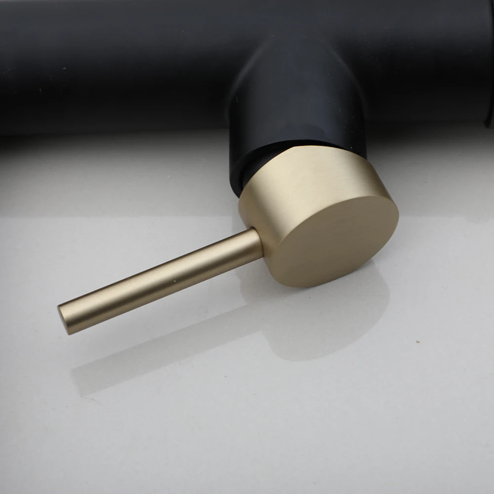 KEMAIDI Black&Brush Gold Gourmet Kitchen Spring Faucets Kitchen Sink Faucet Hot Cold Water Mixer 360 Degree Rotation Tap