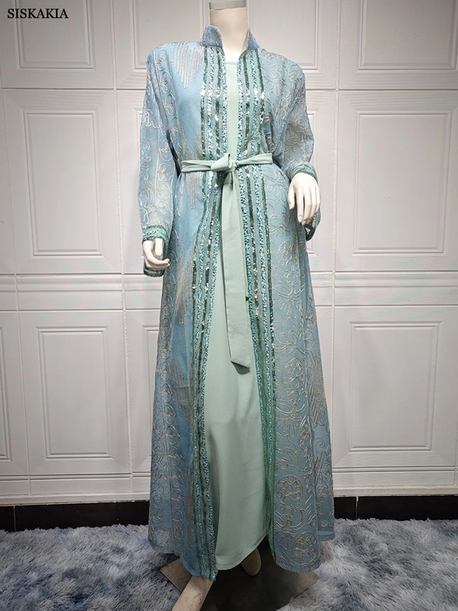 Siskakia-Costumes Anarkali pour femmes, robe musulmane indienne, manches longues, vêtements ceinturés, mode Kuwaiti, Dubaï, 03, fête