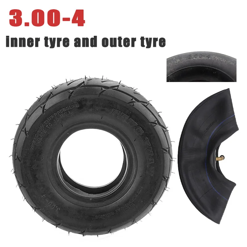 3.00-4 Off road tread on inner and outer tires suitable for mini ATV wheels, skateboard wheels, and tires