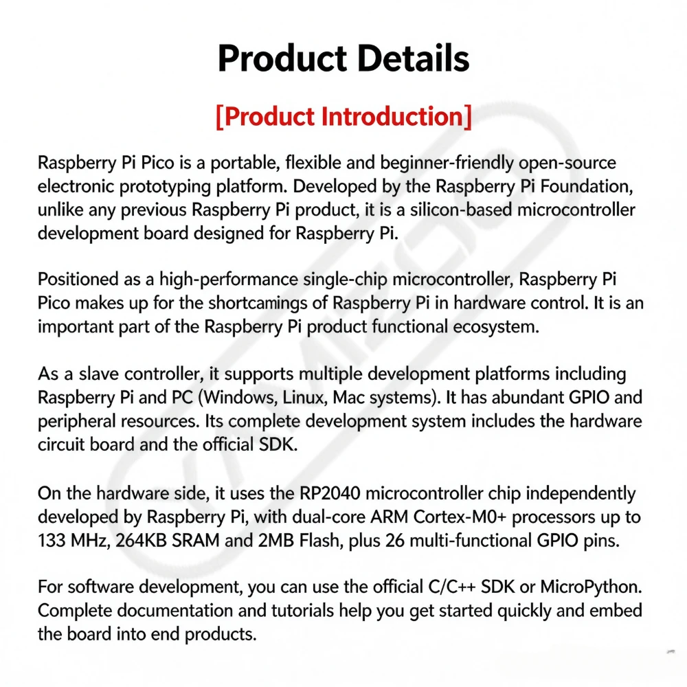 Kompatibel mit der Raspberry Pi Pico Entwicklerplatine, Raspberry Pi PICO Dual-Core RP2040, unterstützt Python. – Detail 1
