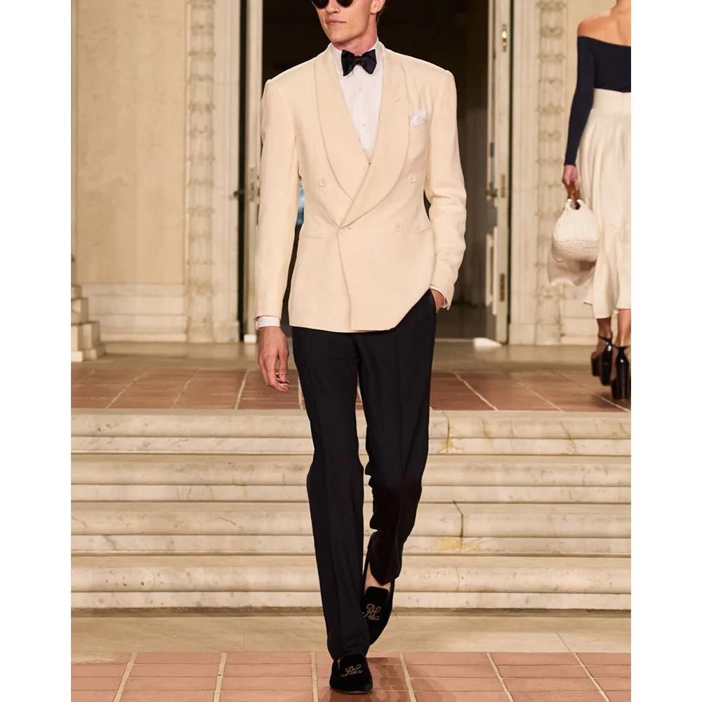 

Handsome Men Suit Two Pieces Jacket Pants Shawl Lapel Elegant Fashion Male Outfit Gentleman Banquet Formal Party Man Set