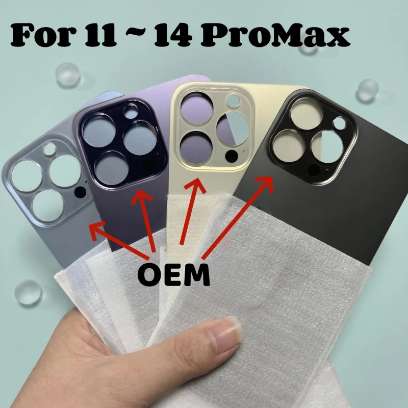 apply to for iPhone 11 12 13 14 Pro Max MINI back cover replacement repair rear glass 1PCS solid color big hole rear glass