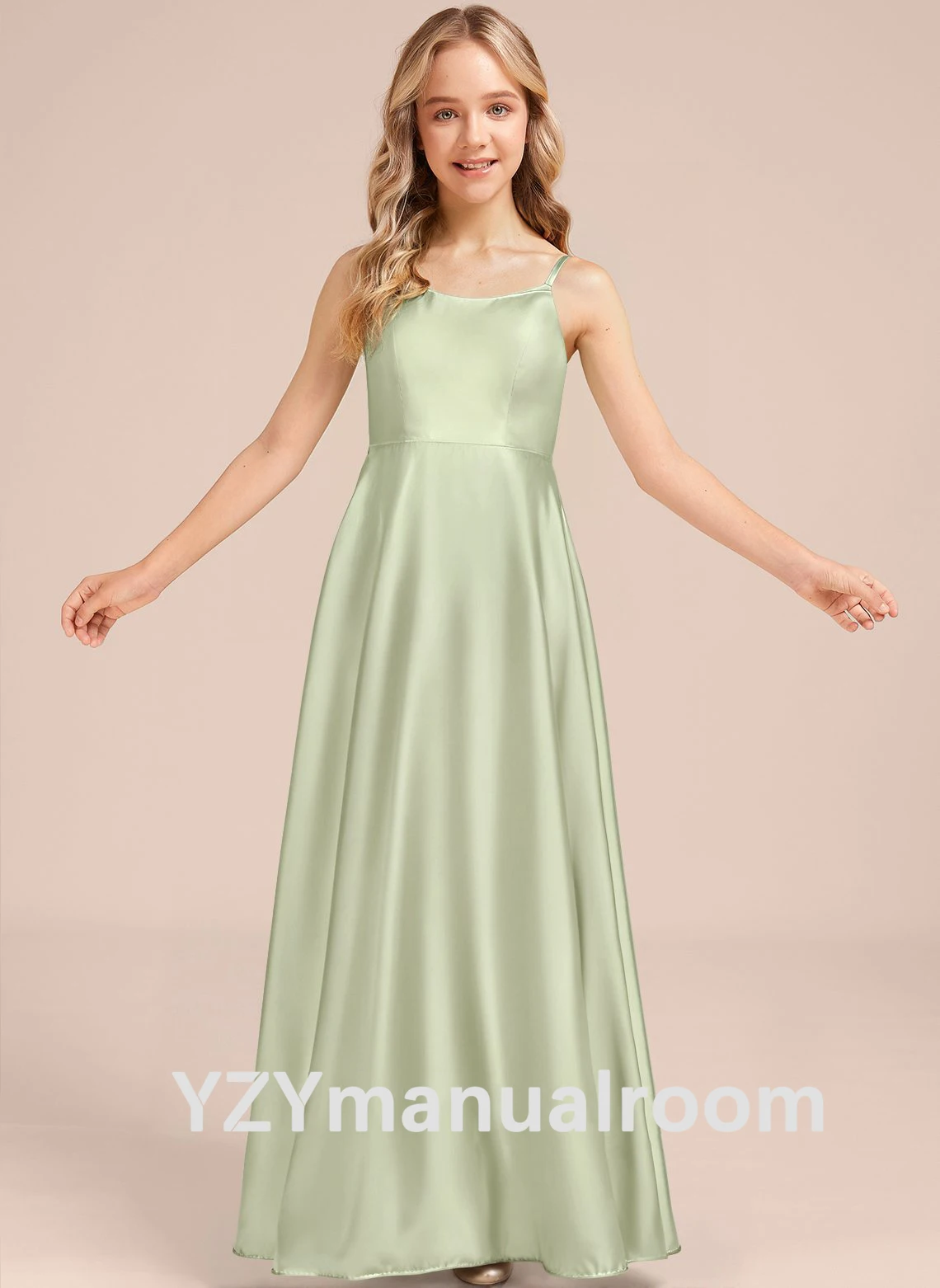 Girl dresses/dress/A-line Cowl Floor-Length Matte Satin Junior Bridesmaid Dress/Customizable