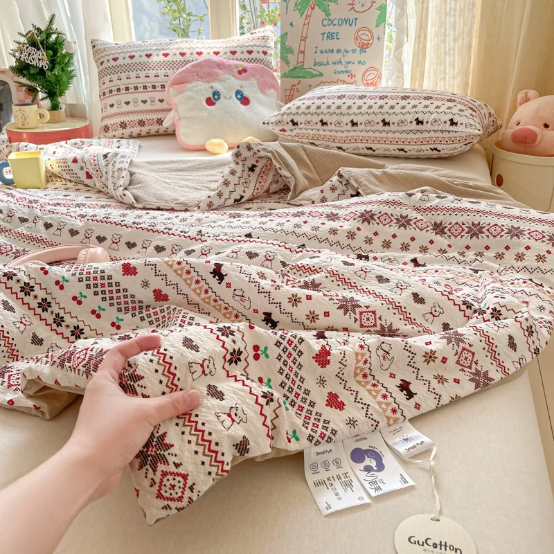 Korean Printed Cotton Soybean Fiber Quilt Girl Style Skin-Friendly Summer Air Condition Comforter Cozy Colorfast Office Blanket