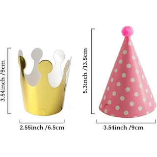 11pcs Birthday Party Hats, Pom-Pom Pointed Hats, Gold and Silver Crown Hats, Birthday Party Photo Props