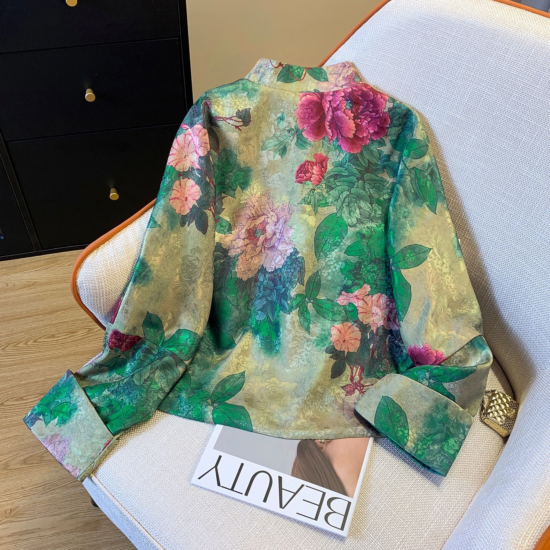 Improved National Style Vintage Modern Hanfu peony Printing Women Jacket Chinese Tang Suit Top Women Spring Autumn Coat