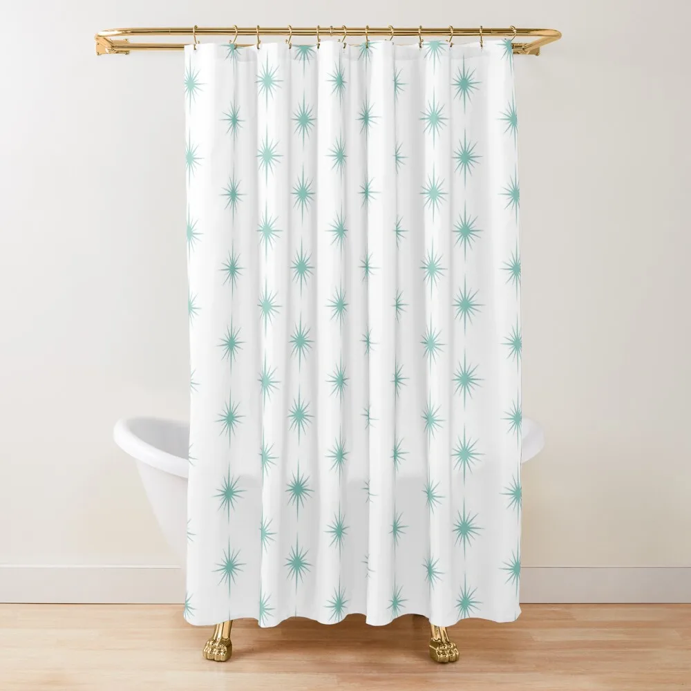 

Aqua Blue Starburst Retro Atomic Era Shower Curtain Bathroom And Shower Modern Accessory Bathrooms Curtain