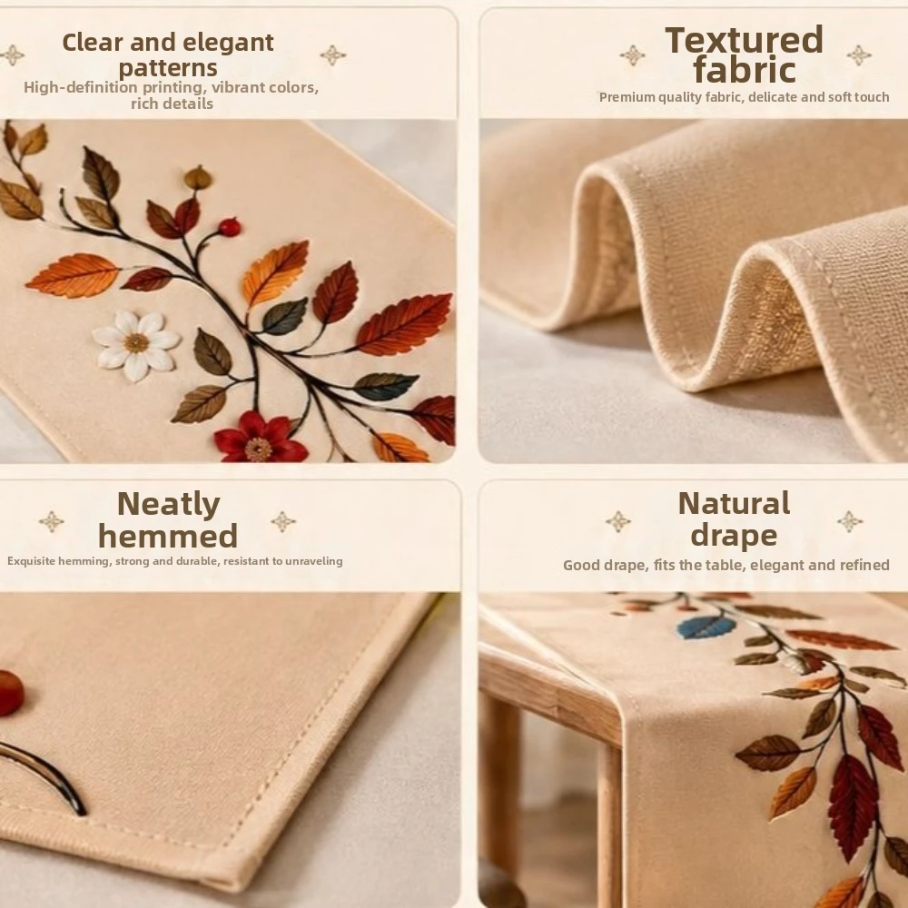 Vintage Flower Printed Table Flag Rectangular Peony Floral Wedding Tablecloth Stain-resistant Non-slip Dinning Table Runner
