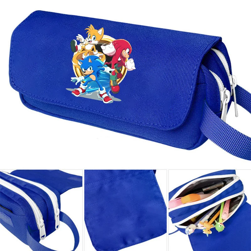 Sonics Federmäppchen mit großem Fassungsvermögen, für Studenten, Schreibwaren, Cartoon-Anime-Grafikdruck, für den Schulanfang, tragbare Taschen, Geschenke