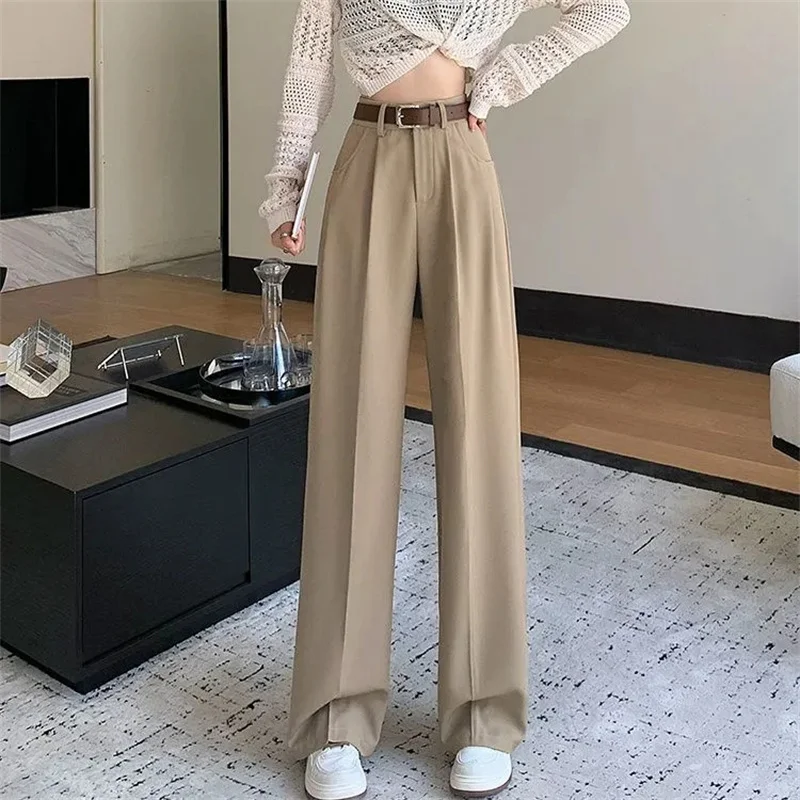 

New Women's Summer Pants Solid Casual Loose High Waisted Wide Leg Pants Women Street Fashion White Trousers Elegant Pants Female