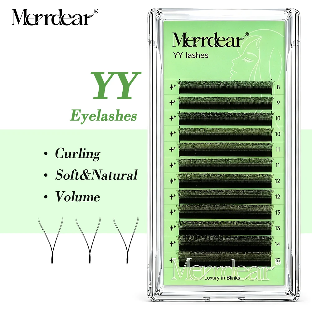 Merrdear YY Shape Eyelash Extension D Curl Black Lash Natural Soft Premade Volume Fans Two Tips Y-Shaped False Eyelash