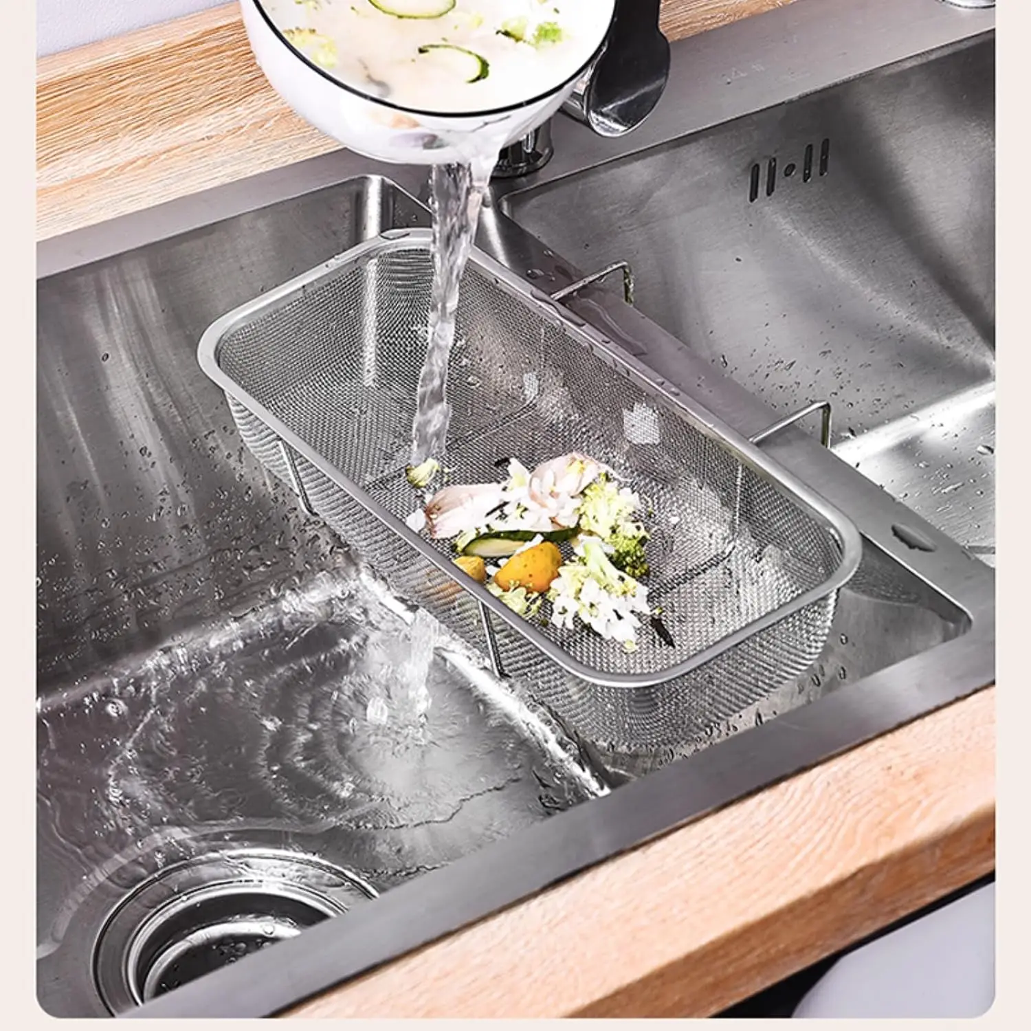 Stainless Steel Side-Mounted Sink Drain Strainer, Corner-Mounted Sink Strainer and Drain Basket, Kitchen Sink Food