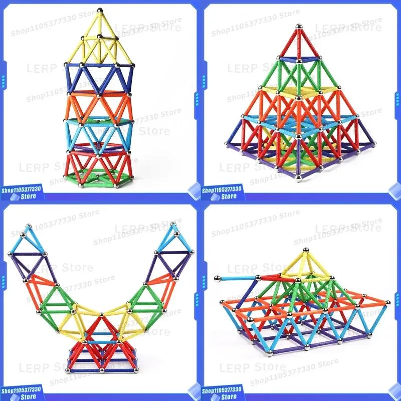 82 Piece Magnetic Building Rods Set Electronic Educational Construction Toy Plastic Model Kit For Kids Age 3 Plus New Design