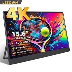 LESOWN 4K 15.6 inch Monitor 3840x2160 UHD Touch HDMI USB-C VESA Portable Lightweight Auxiliary Screen Display with Speakers