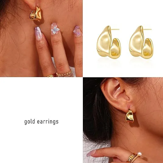 New Minimalist Irregular 18k Gold-plated Earrings Fashionable C-shaped Stainless Steel Stud Earrings Women's Jewelry Gift