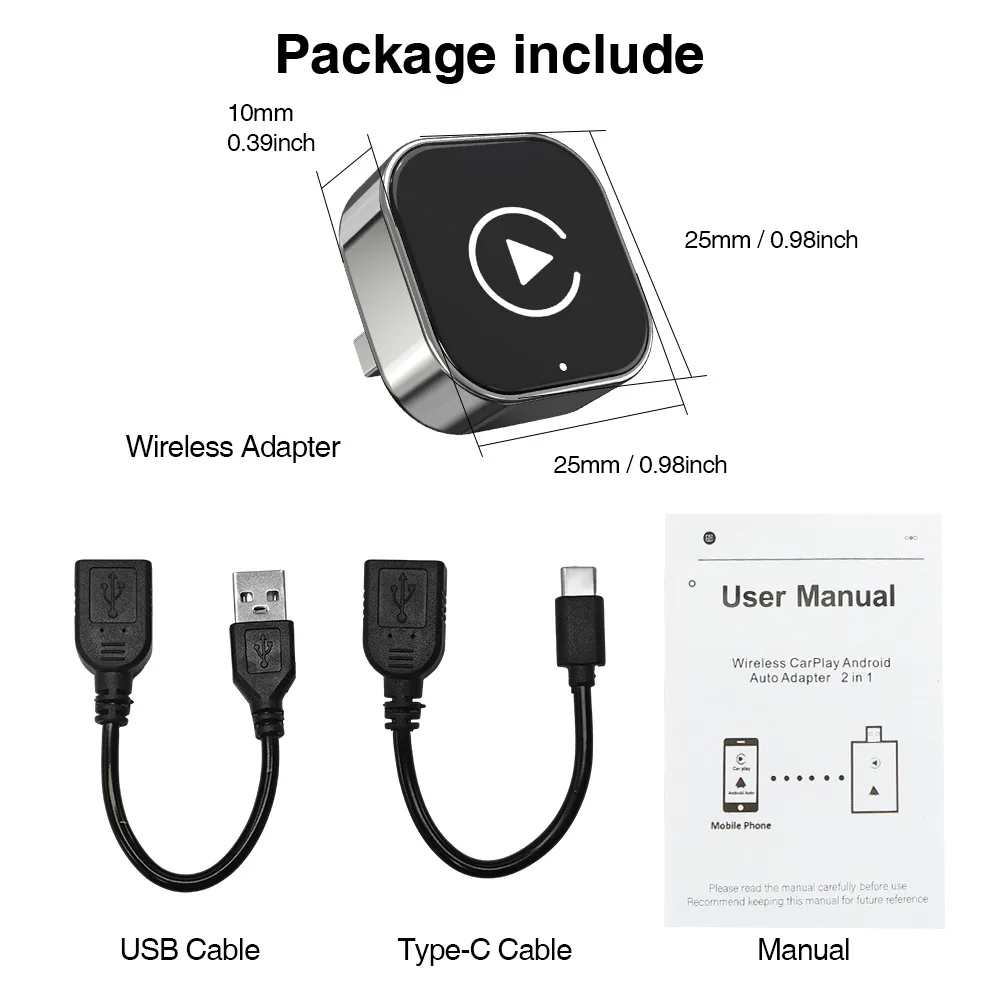 2 in 1 Wireless CarPlay & Android Auto Adapter 5GHz WiFi Mini USB Type-C Plug and Play Dongle for Factory Wired Cars