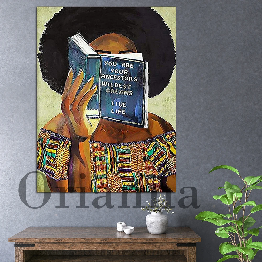 Home Decor Black Women Canvas Poster, Love Reading, You Are Ancestors Wildest Dream Live Life Print, Black Girl Modern Wall Art