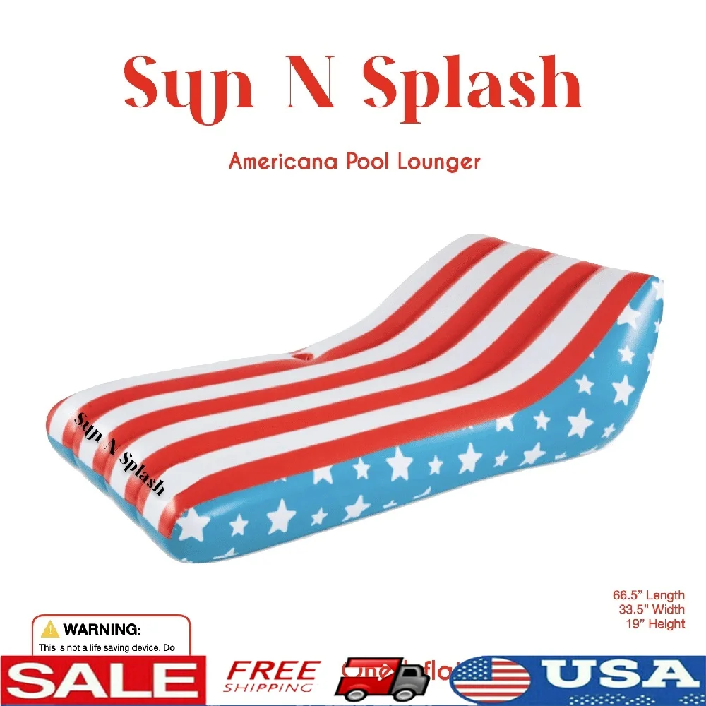 

Oversized Americana Pool Lounger Inflatable Float Ideal Pool Parties Summer Fun Relaxation Suitable All Ages 66.5 x 33.5 x 19