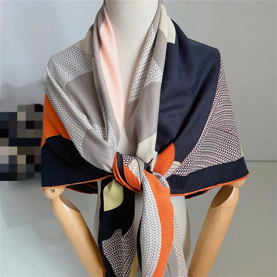 135CM New Warm Jump Horse Cashmere Silk Scarf Designer Luxury Pashmina Shawls for Women Square Hand Rolled Edges Stole Blanket