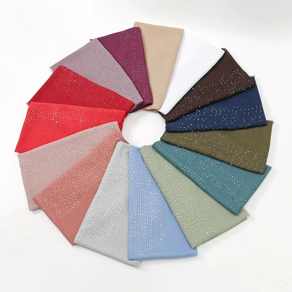 

2025 Crinkled Cotton Hijabs Glitter Sequins Shawl Scarf High Quality Shimmer Long Headband Wrap Foulard Muslim Hijab 180*80Cm