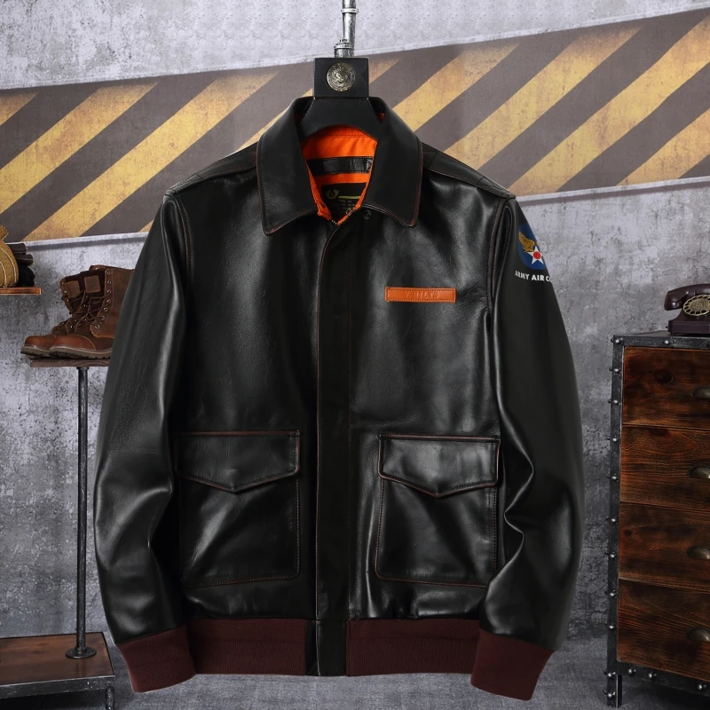 

Новый мужской дэт из натуральной кожи A2 Fing Tea Core в стиле ретро, окрашенный вручную американский летный костюм с вышивкой, мультиэтикетка