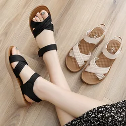 2024 summer white flat-bottom flat-heeled ladies sandals middle-aged mother soft leather pregnant women shoes nurse work shoes