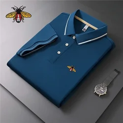 Verão nova camisa polo bordada de alta qualidade, roupa de família, moda masculina, lazer, respirável, camiseta de manga curta legal