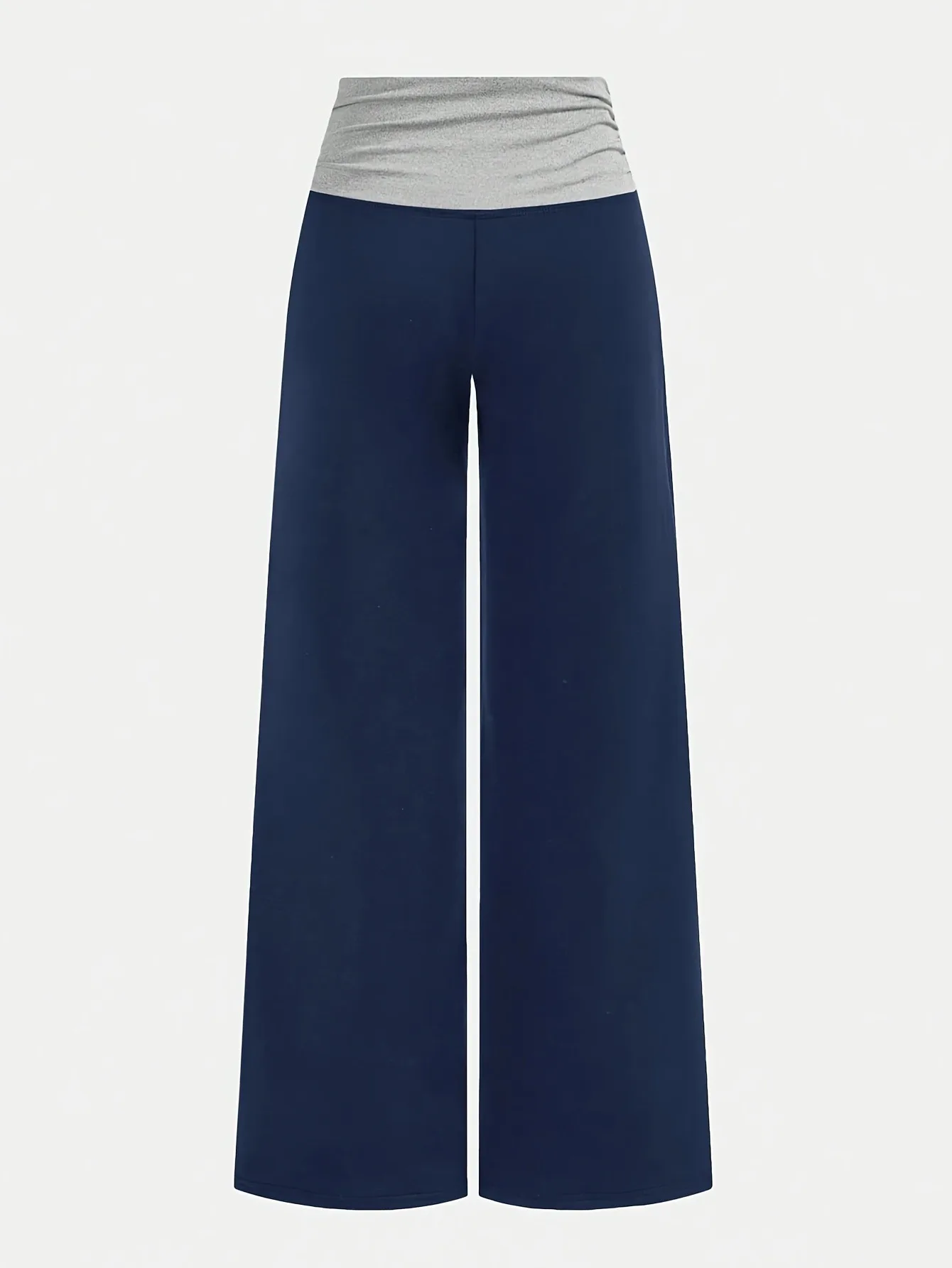 Mädchen-Hose mit geraffter Taille, Farbblock-Design, weites Bein, elastische, weiche Strickhose für Büro, Loungewear, Alltag und Outdoor – Detail 3