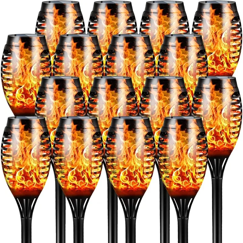 Outdoor Lights, 16 Pack 12LED Solar Tiki Torches with Flickering Flame, IP65 Waterproof Mini Solar Torch Lights Auto On/Off for