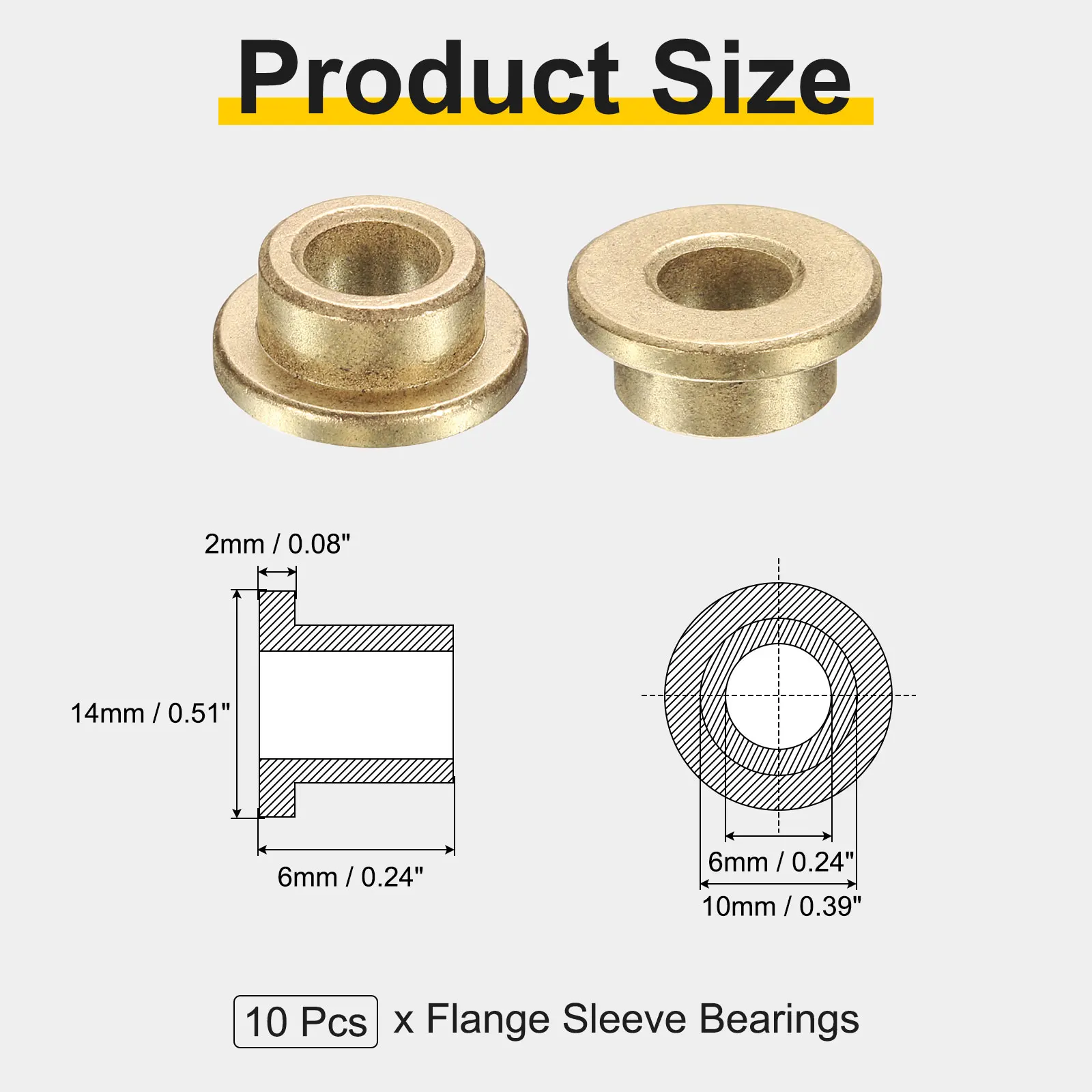 10pcs 4/5/6/8mm ID Flange Sleeve Bearings Flanging Self-lubricating Bearing Sintered Bronze Bushing Sleeve With Stepped Flange
