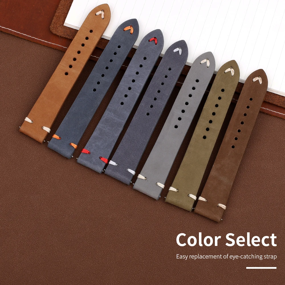 Vintage Genuine Leather Watchband 18mm 19mm 20mm 21mm 22mm 23mm Watch Strap Quick Release Wrist Bracelet Accessories for Men