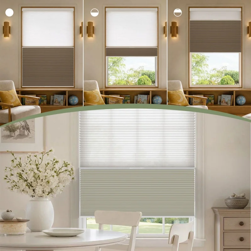 Heat Thermal Double Cell Shades Pull Down Smooth Lift Manual Cordless Day Night Honeycomb Cellular Blinds For Custom Windows