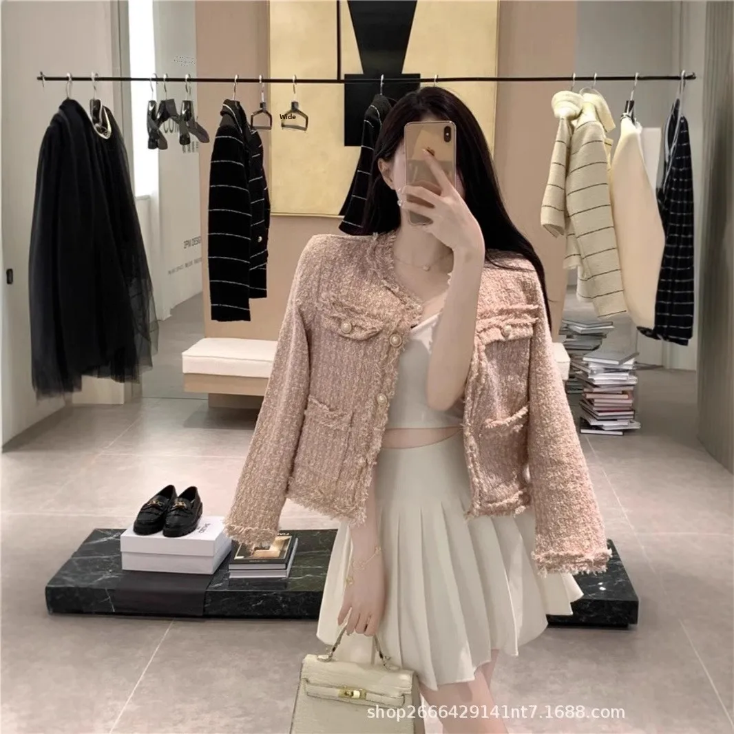 Elegant Short Tweed Jacket for Women Casual Style Spring Autumn Winter Korean Version Fashionable Top Quality Material