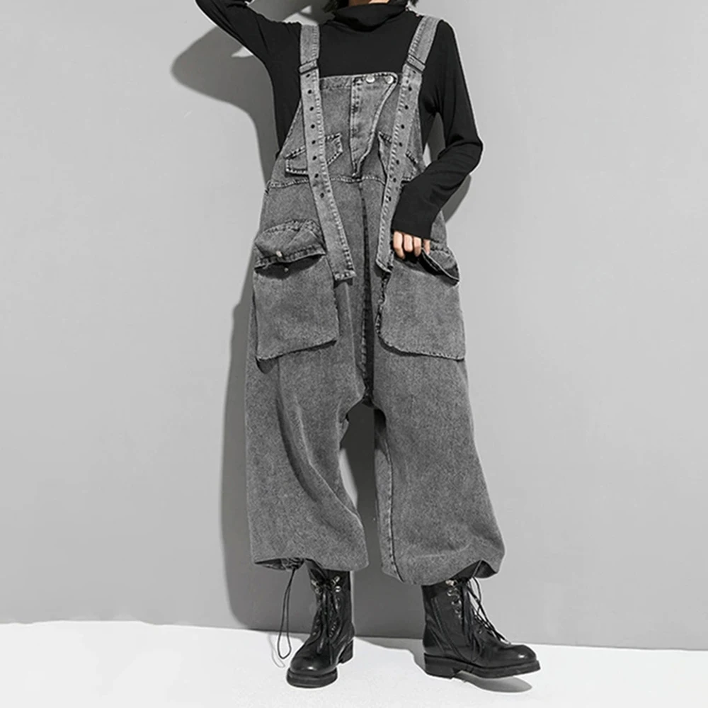 

2025 autumn new style overalls new style high waist washed denim personality drop crotch loose workwear jumpsuit-GZXX930