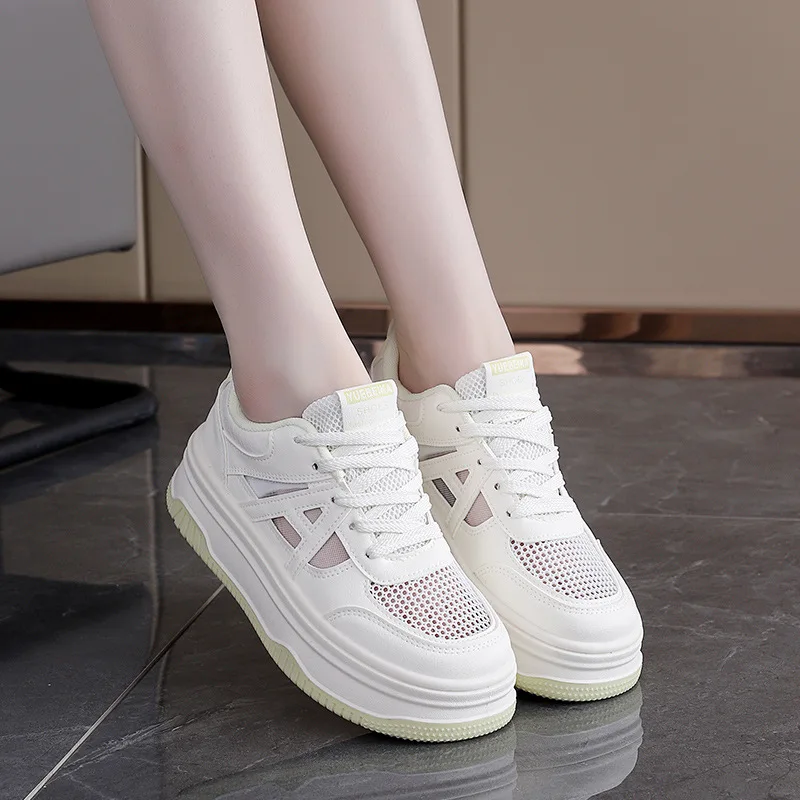 

New thick-soled white sneakers for women in 2025 summer, breathable mesh casual sports sneakers for women