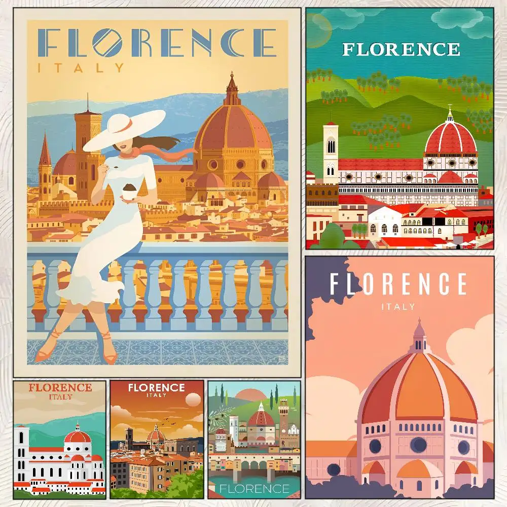 Florence Italy Print Europe TraveI Poster Self-adhesive Art Room Entrance Restaurant Wall Decor Art Painting