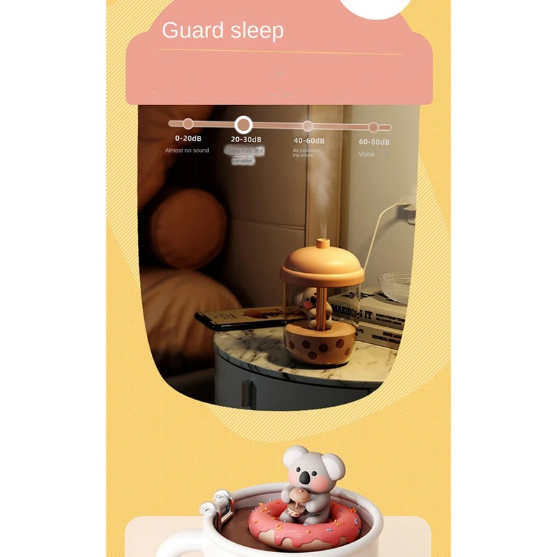450Ml Portable Koala Milk Tea Cup Air Purification Humidifier USB Desktop Water Atomizer Diffuser For Bedroom