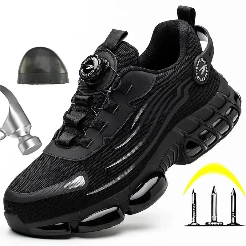

Fashion Men Sport Shoes Security Protective Boots Men Rotating Button New Safety Shoes Men Anti-smash Anti-puncture Work Shoes