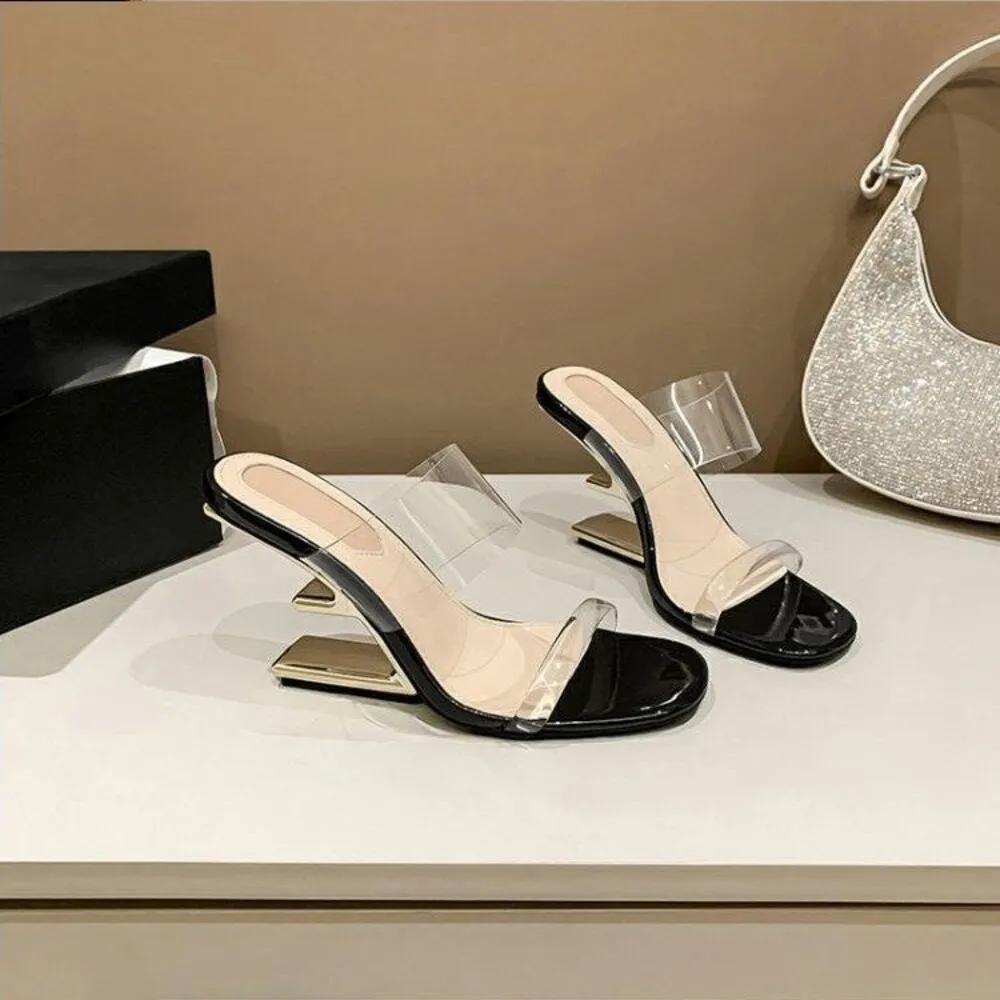 

Летние женские тапочки, новые прозрачные сандалии на каблуке с квадратным носком, повседневные модные сандалии на высоком каблуке