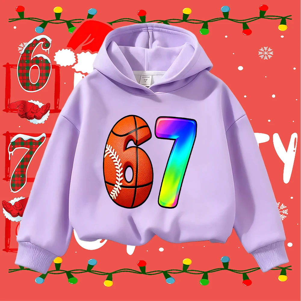 

Kids Christmas Sweatshirt 67 Number Basketball Baseball Print Toddler Boys Girls Holiday Casual Pullover Top