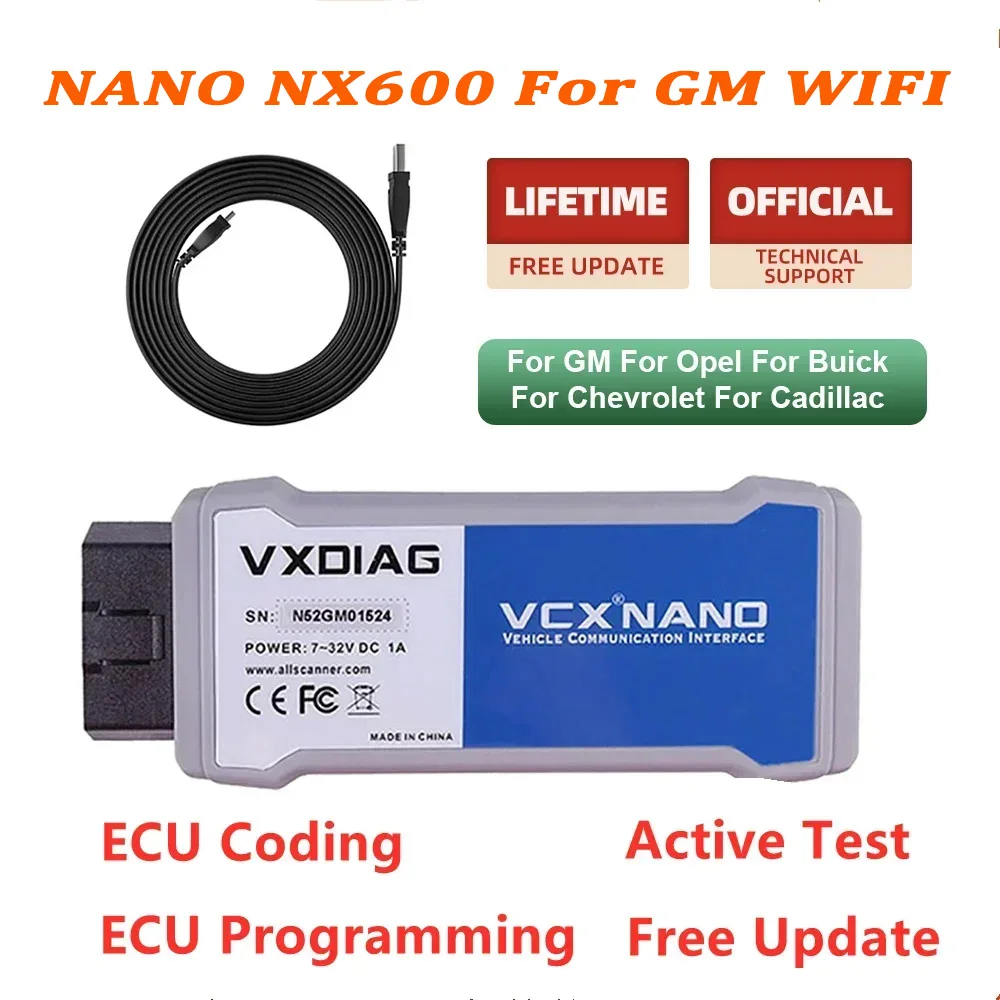 VXDIAG VCX NANO NX600 для GM WIFI J2534 Программирование ECU кодирование активный тест OBD2 Диагностика для opel Все системы с 30 + обслуживанием