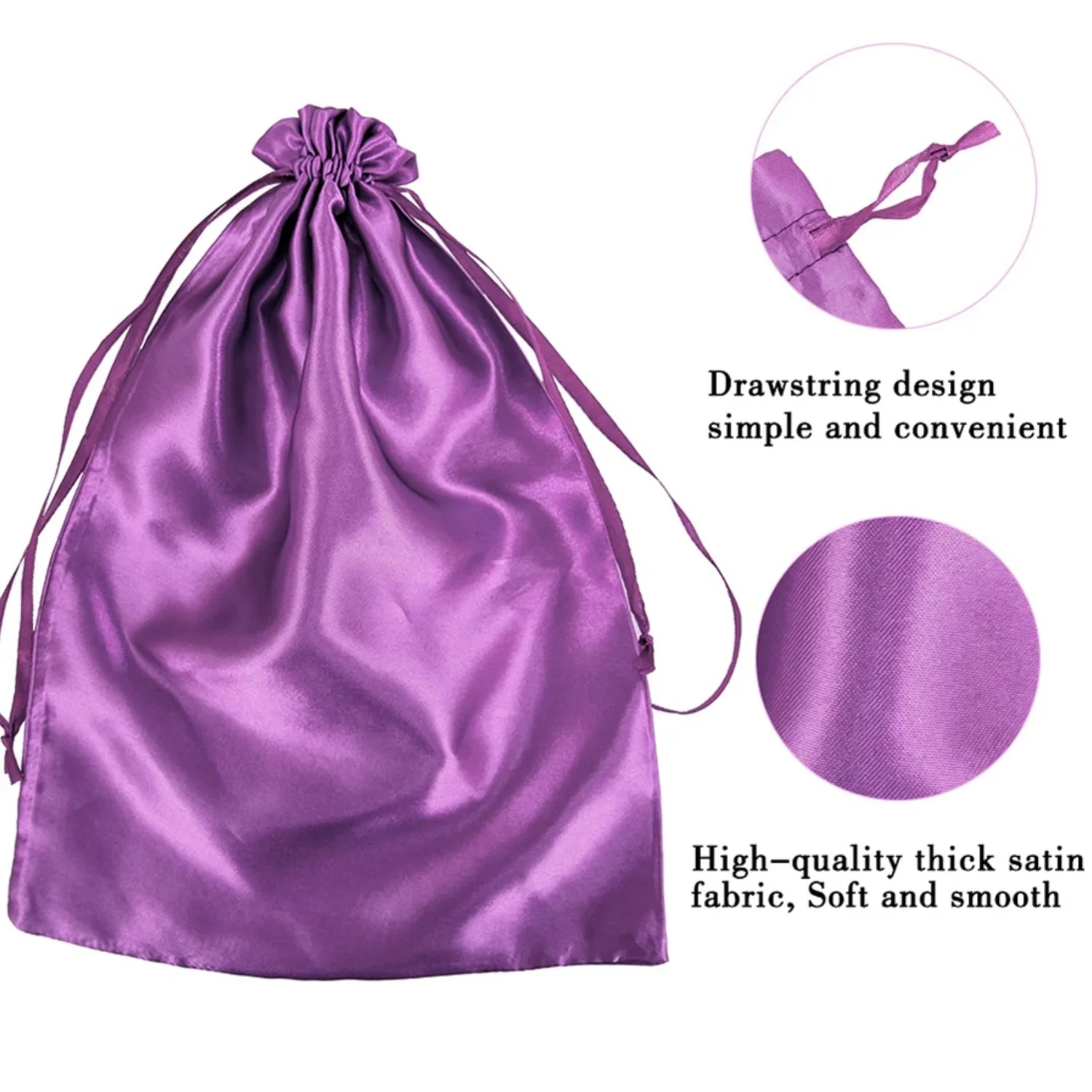 Wig Bags Hair Extensions Bags With Drawstring Soft Silky Satin Wig Bag Pack Black Pink Gold Hair Wig Packaging Bags 35*25cm view 5