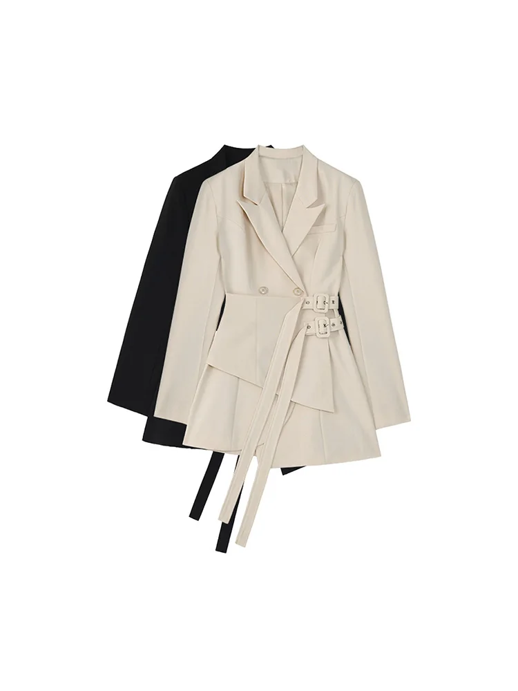 Vrouwen onregelmatige bandage gesplitste blazer nieuwe lange mouw oversized jas mode gekerfde kraag lange mouw dames bovenkleding jas