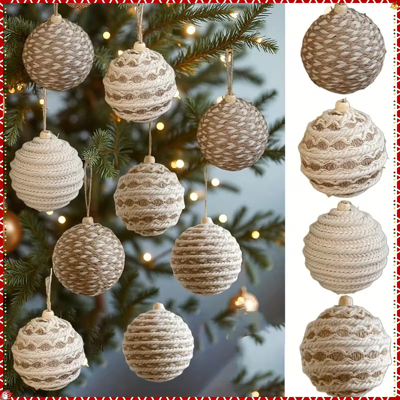 

1PC 8cm Natural Jute Rope Christmas Tree Ornaments-Handmade Jute Rope Balls with Intricate Patterns Best for Christmas Ornament