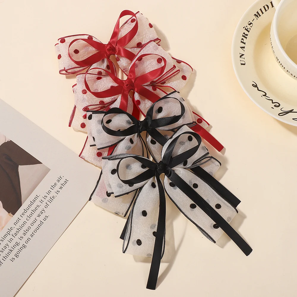 

2/8Pcs Korean Polka Dot Ribbon Bow Hair Clips for Women Girls Retro High Elastic Hair Bands Princess Hairpins Hair Accessories