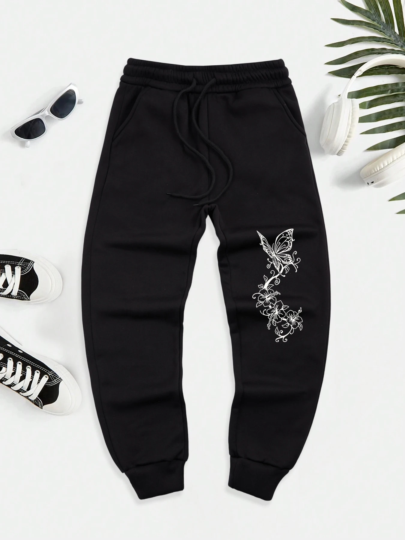 

The Beautiful Butterfly On The Flower Branch Prints Men Pants Fleece Autumn Trousers Street Soft Joggers Pant Fashion Sweatpants