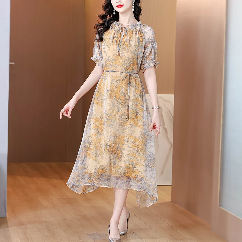 فستان ميدي فضفاض عتيق موديل 2025 فستان صيفي نسائي شيفون فاخر للشاطئ فساتين حريرية أنيقة غير رسمية للحفلات الليلية #5