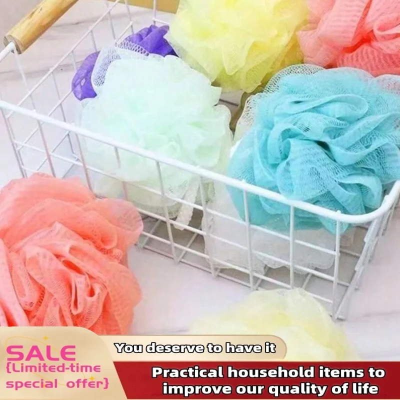 3Pcs Large Bath Balls Color Blocking PE Soft Scrubbing Bubble Net Dual Shade Random Color Bath Flower for Relaxing Bath Time