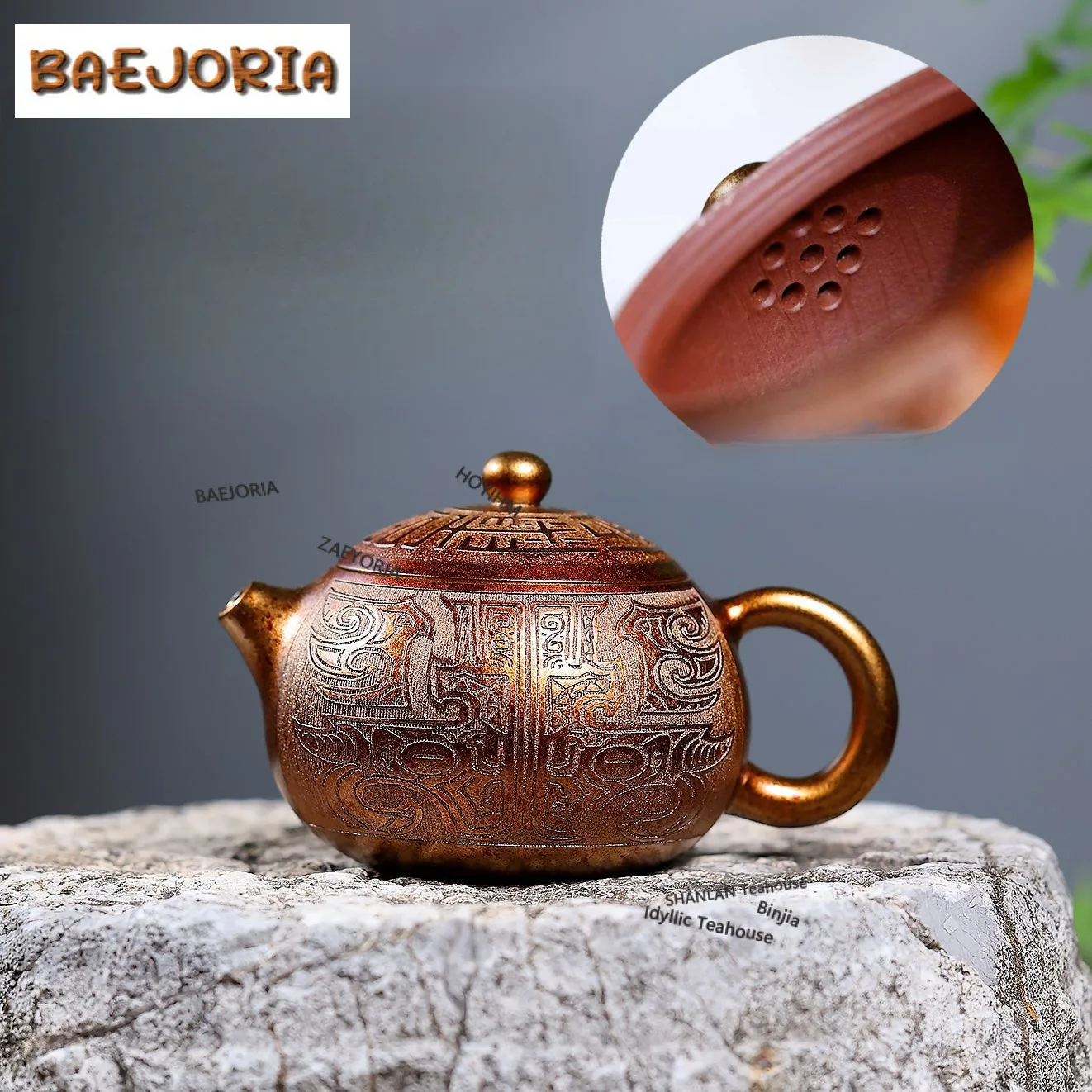 

260ml Antique Yixing Purple Clay Teapots Handmade Totem Xishi Pot Raw Ore Mud Kettle Zisha Tea Set Tea Ceremony Accessories Gift