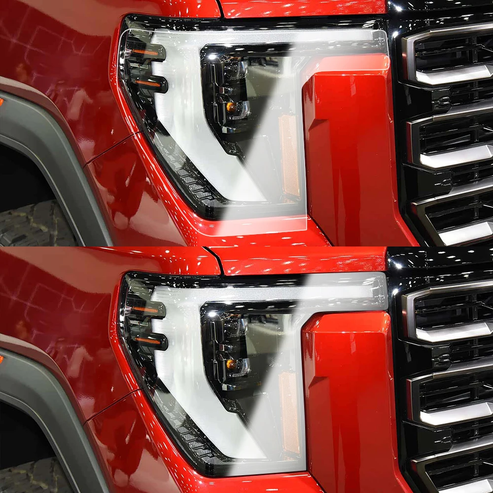 For GMC Sierra 1500 2500HD EV High-Gloss Smoke Black Headlight Protective Film TPU PPF Pre Cut Anti-Scratch Vinyl Wrap Kit